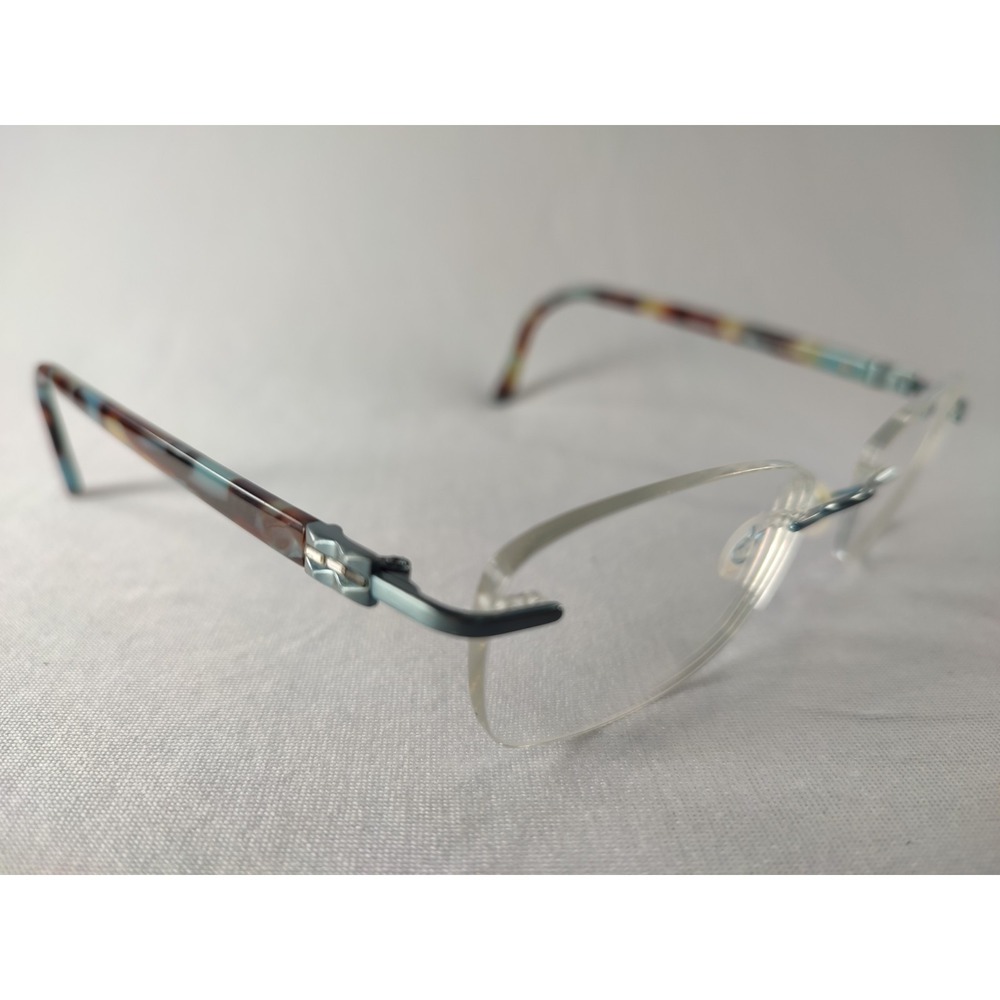 Airlock Grace 300 Titanium Rimless Eyeglass Frames Blue Tortoise Teal 18-140‎